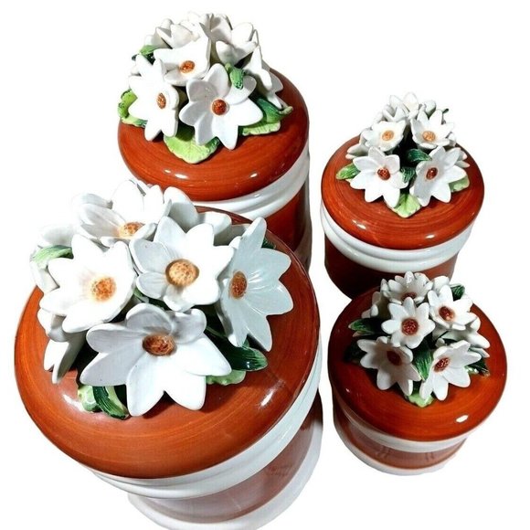 Capodimonte Daisy Daisies Flowers Sculpture Canister 4 pc Set MCM 1970 R… - Picture 2 of 12